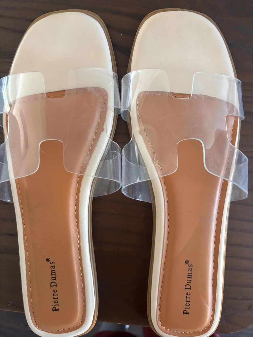 Pierre Dumas Cream Slide Sandals with Clear Straps